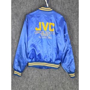 Vintage JVC Uncle Toot's Video Satin Bomber Jacket Men's‎ Medium Blue Yellow 80s